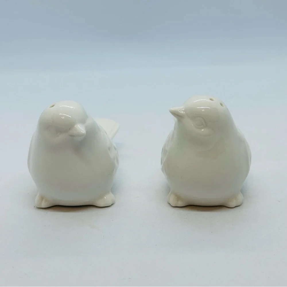 Pier1 Imports White Love Birds Salt and Pepper Shakers Porcelain Embossed Design
